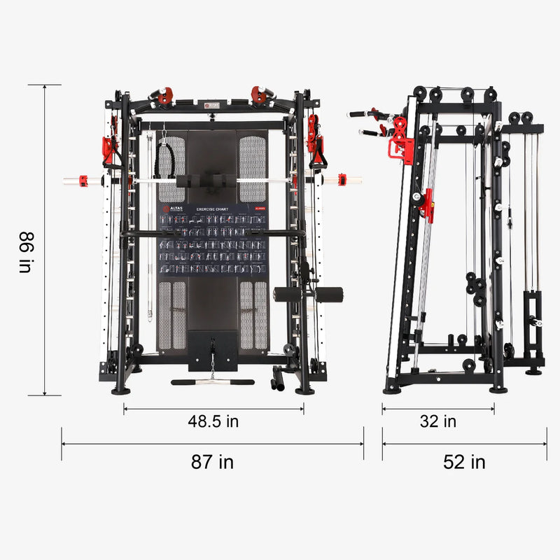 Altas Strength Multi-Function Smith Machine Black And Red 2000IB Workout Light Commercial Fitness Equipment AL-3000Y