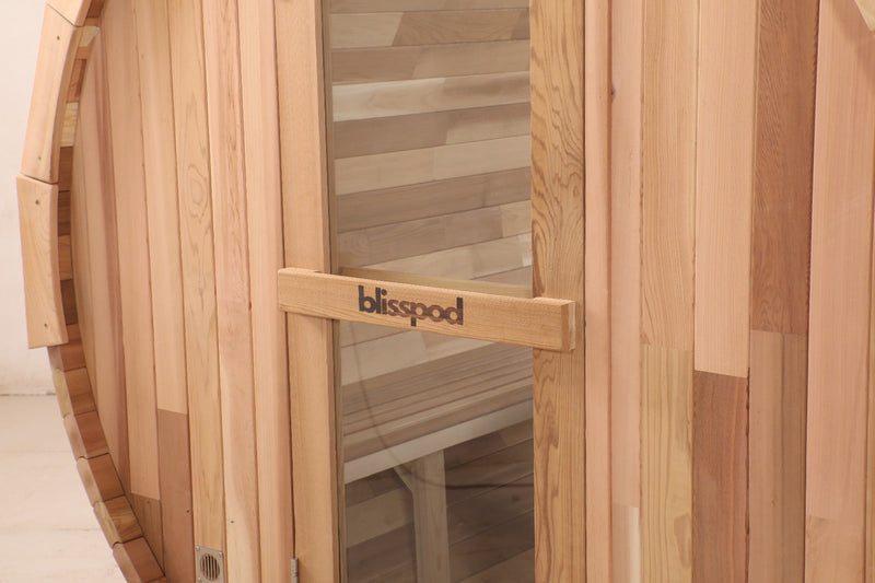 Blisspod | Prague | Canadian Red Cedar Outdoor Steam Barell Sauna | Full Glass Back