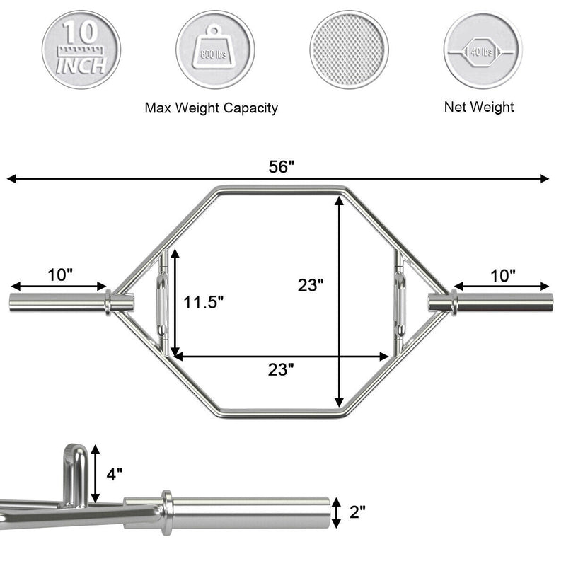 56 Inch Olympic Hexagon Deadlift Trap Bar with Folding Grips Powerlifting