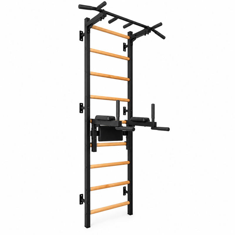 Black stall bar for home with pull-up bar and dip - BenchK 722B