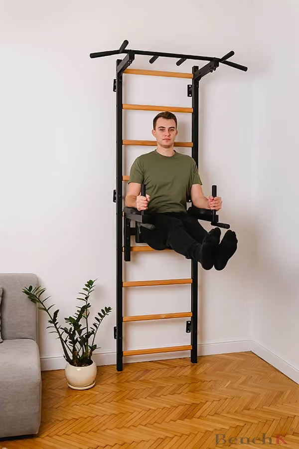 Black stall bar for home with pull-up bar and dip - BenchK 722B